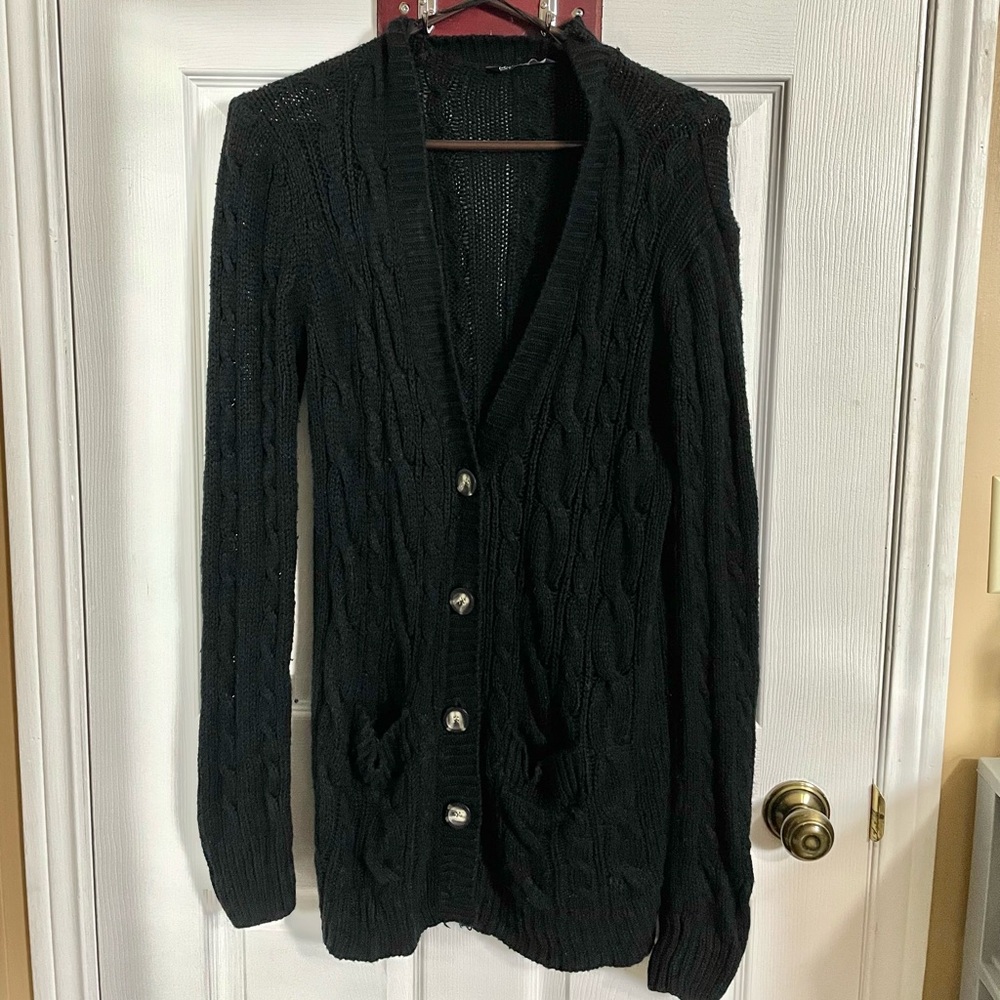 Black Cable knit Button-Up Cardigan